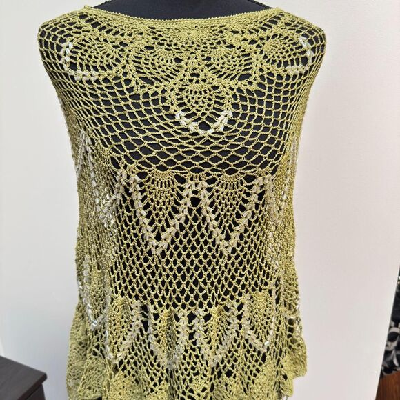 Handmade Fairy Poncho \ Green Crocheted Beaded Asymmetrical Maxi Skirt \ Sz XS - Picture 3 of 8